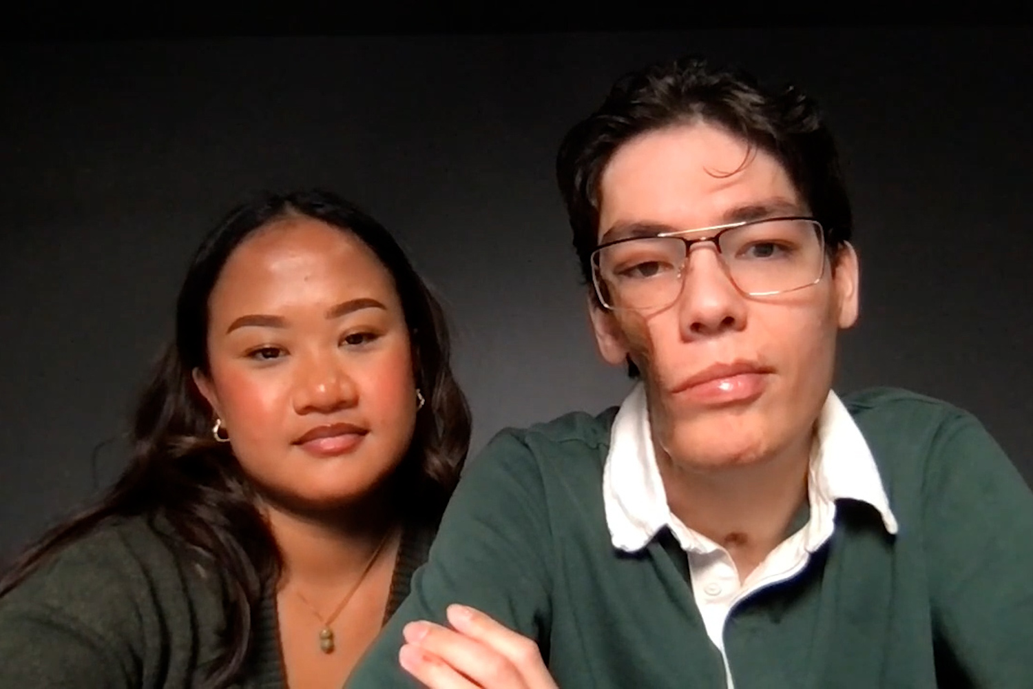web camera image of Travis and Jasmine arm-in-arm.