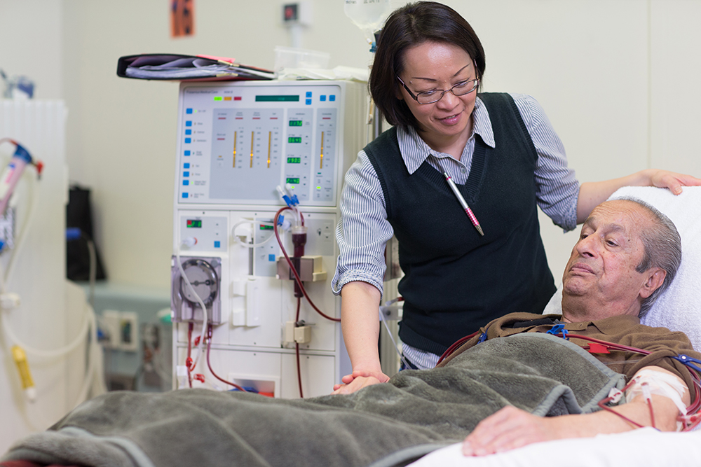 Dialysis patient receiving treatment
