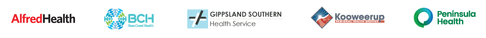 logos for Alfred Health, Bass Coast Health, Gippsland Southern Health Service, Kooweerup Regional Health Service and Peninsula Health