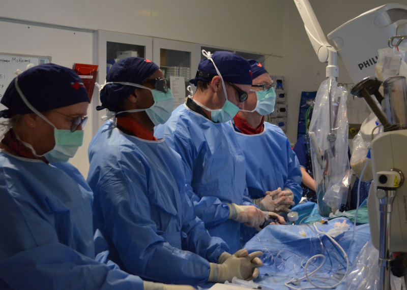 Cath Lab team perform stent procedure and Impella implantation