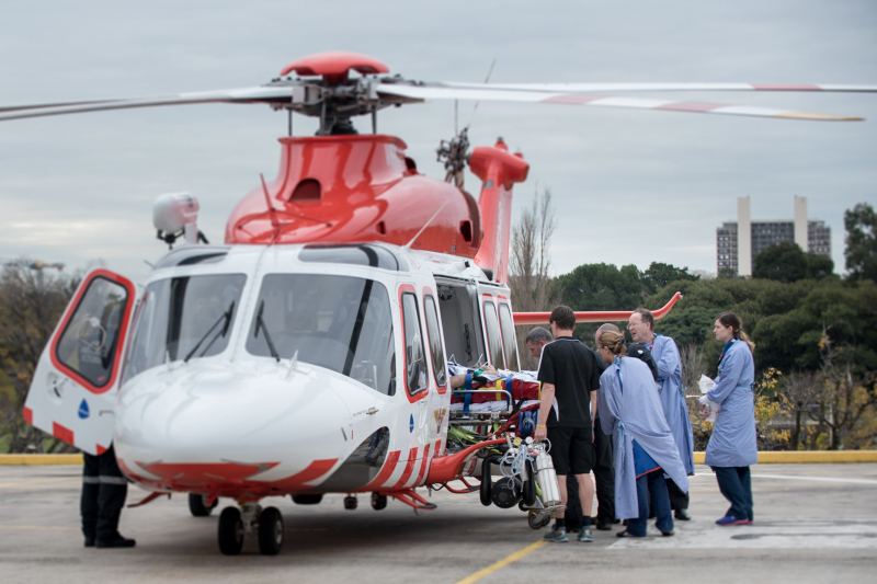 A chopper rests on the helipad - bringing another trauma patient to The Alfred.