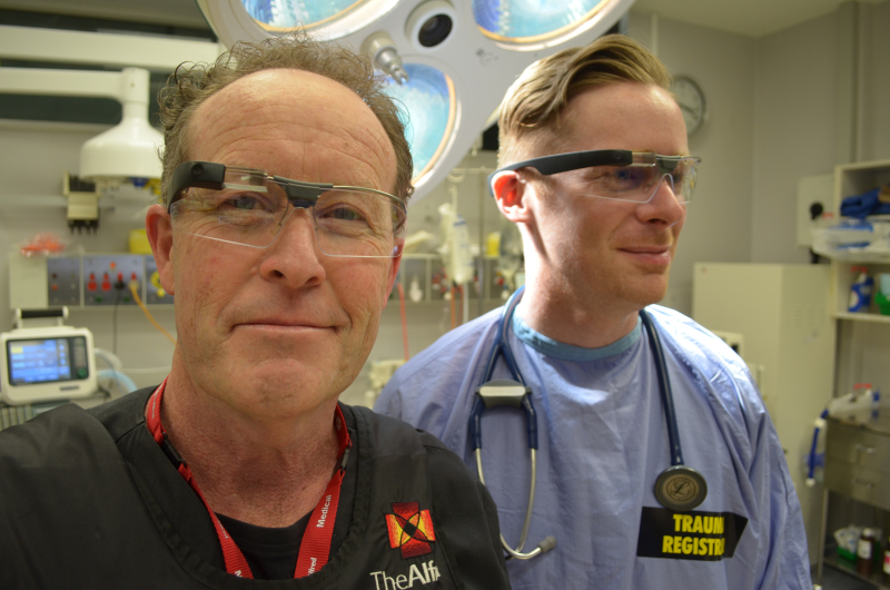 Professor Mark Fitzgerald & Dr Peter Finnegan trial the glasses