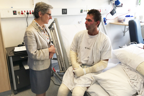 Victorian Adult Burns Service Director Heather Cleland with patient Brent Dixon