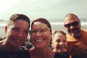 Mark with his family on their first post-transplant trip to the Gold Coast