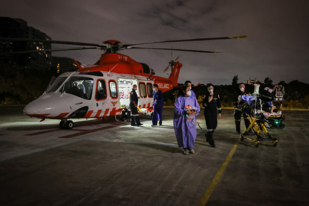 Helicopter on The Alfred Helipad with Trauma team