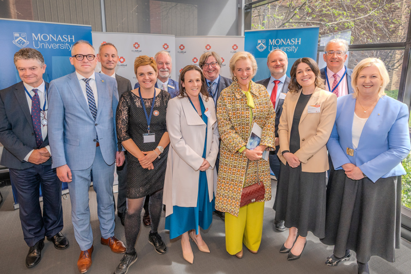 HRH Princess Astrid with Alfred patients Julie and Astrid, CEO Prof Andrew Way and Prof Butzkueven, Prof Susan Elliott, and senior members of the Belgian Trade Delegation.