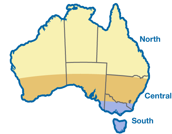 Map of Australia showing zones of differing risk